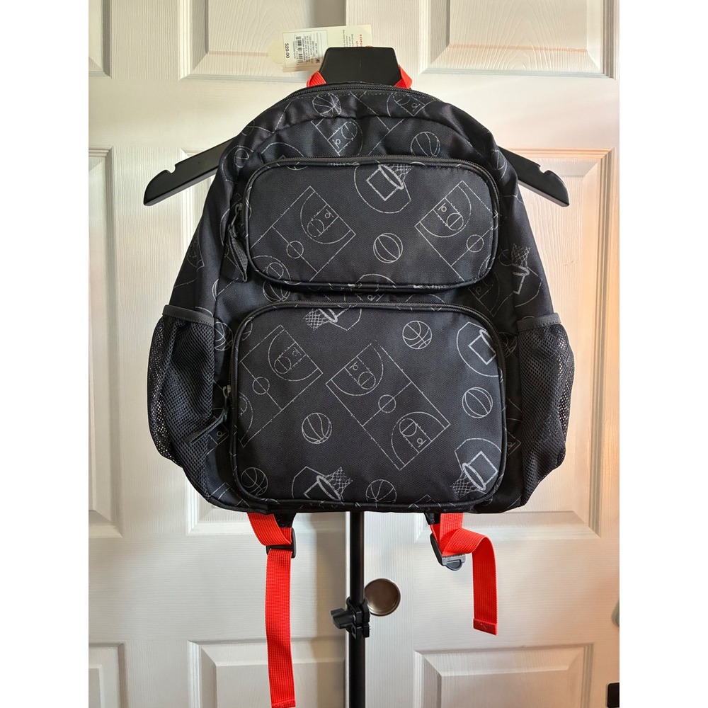 Cat & Jack Kids Basketball Print Backpack Black Orange BG57115VV NEW